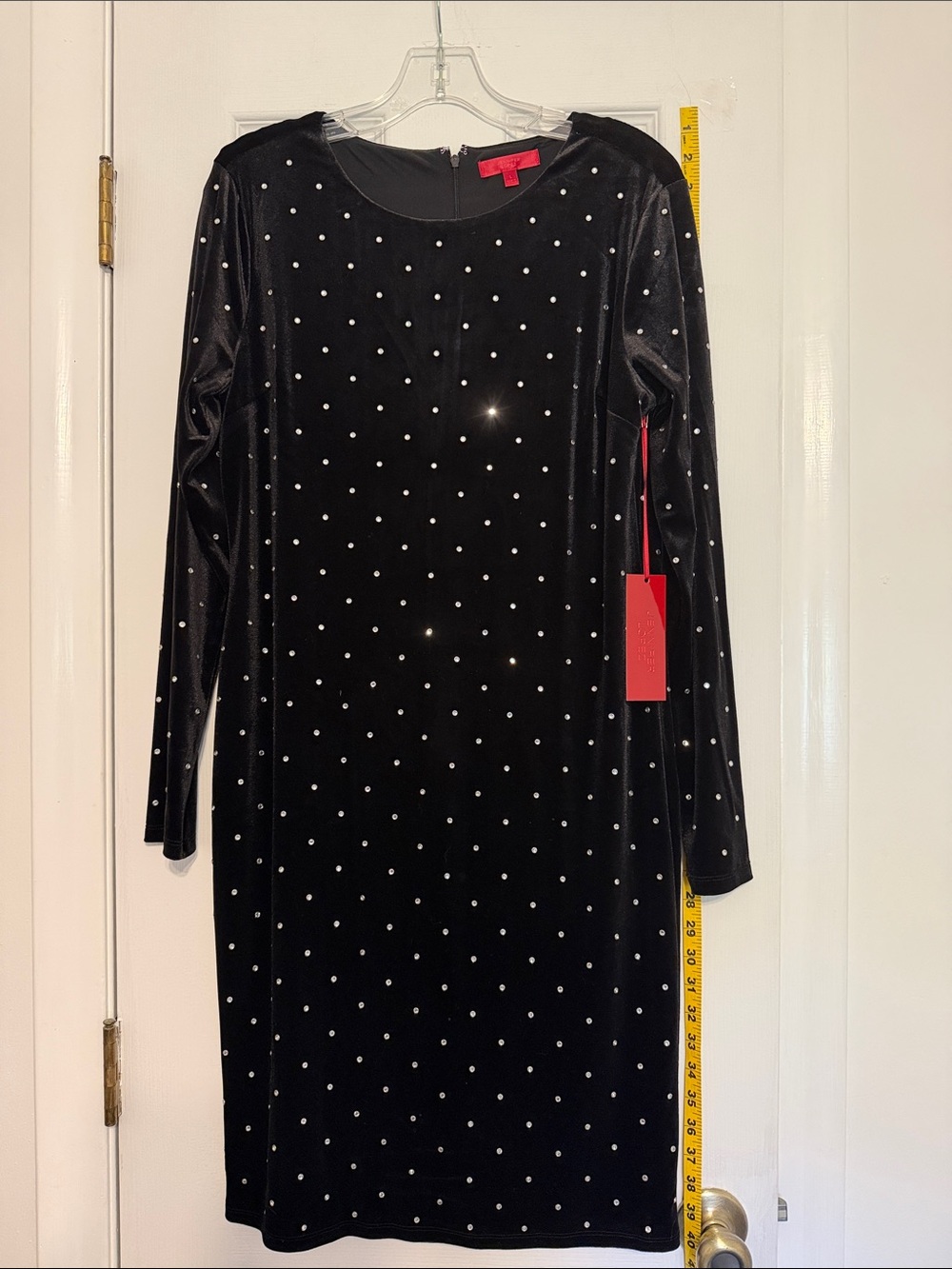 Jennifer Lopez Black Velvet Long-Sleeve Dress with Crystal Dot Accents